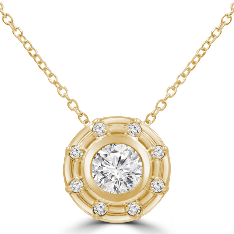 1/2 CTW Round Diamond Bezel Set Sun Halo Pendant Necklace in 14K Yellow Gold (MD220185)