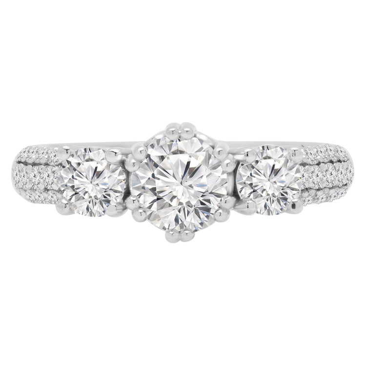 3 3/5 CTW Round Diamond Double 6-Prong Pave Three-Stone Engagement Ring in 14K White Gold (MD220189)