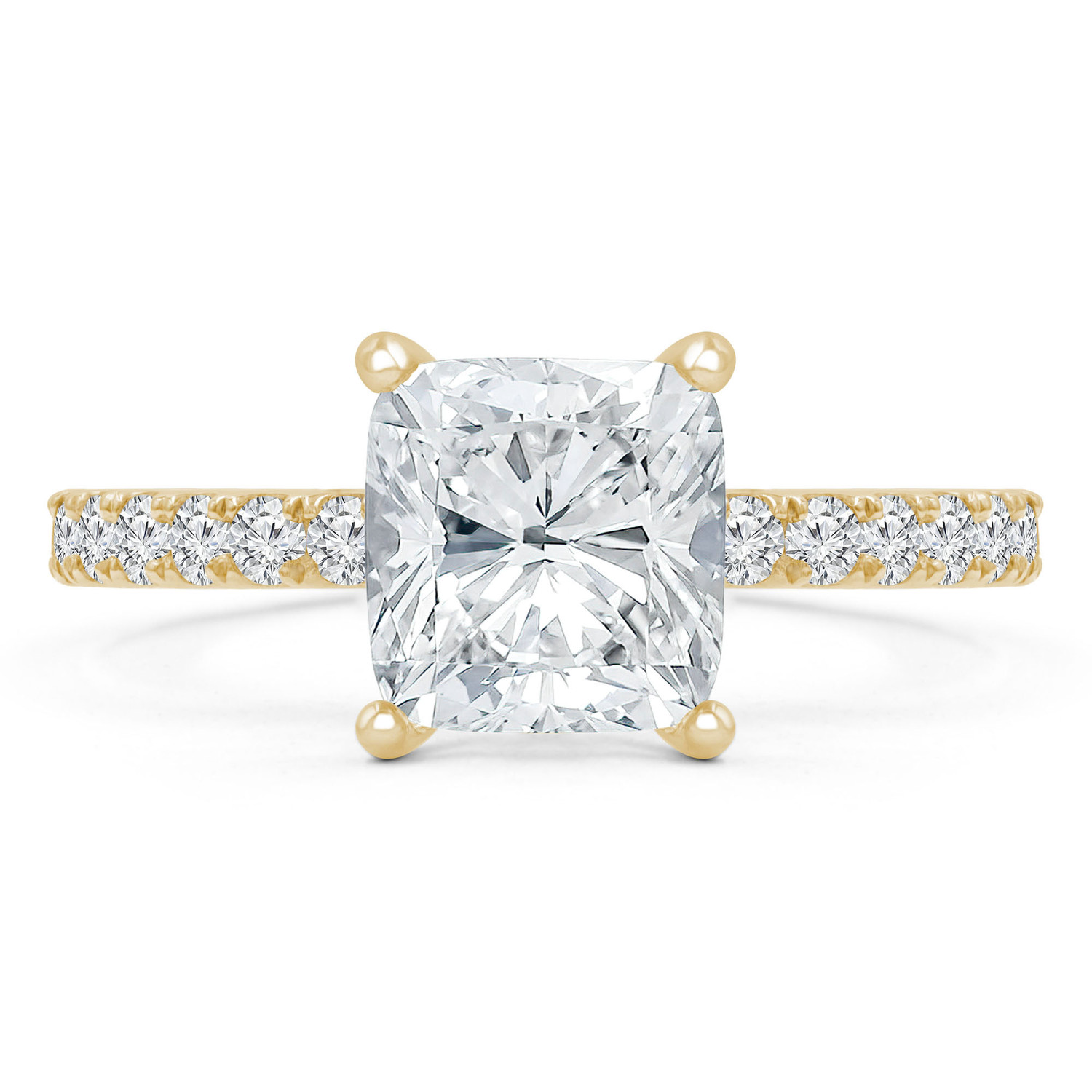 2 2/5 CTW Cushion Diamond Solitaire with Accents Engagement Ring in 14K Yellow Gold (MD220201)
