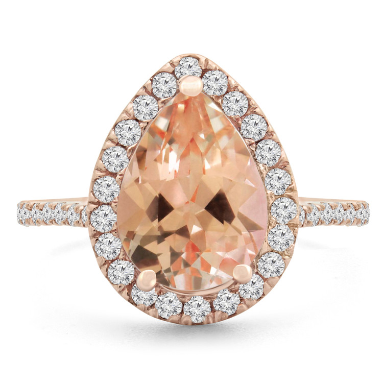 2 1/20 CTW Pear Pink Morganite Pear Halo Engagement Ring in 14K Rose Gold with Accents (MD220204)