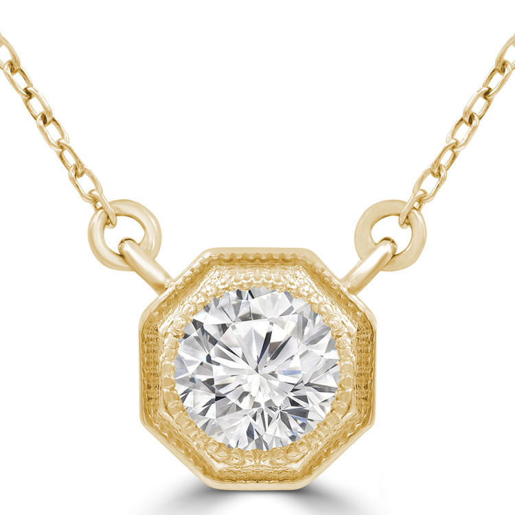 2/5 CT Round Diamond Hexagon Vintage Bezel Set Necklace in 14K Yellow Gold (MD220208)