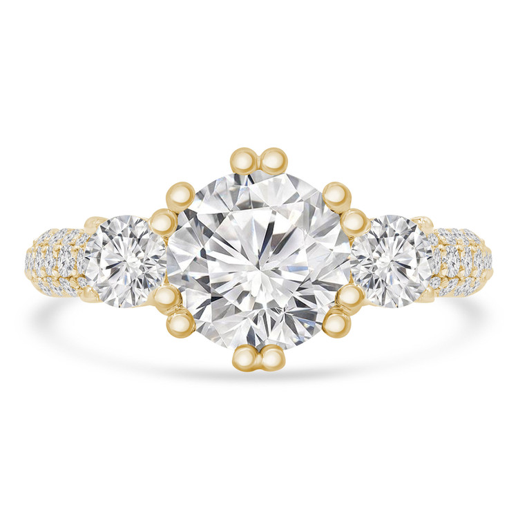 3 1/7 CTW Round Diamond Double 6-Prong Pave Three-Stone Engagement Ring in 14K Yellow Gold (MD220218)