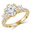3 1/7 CTW Round Diamond Double 6-Prong Pave Three-Stone Engagement Ring in 14K Yellow Gold (MD220218)