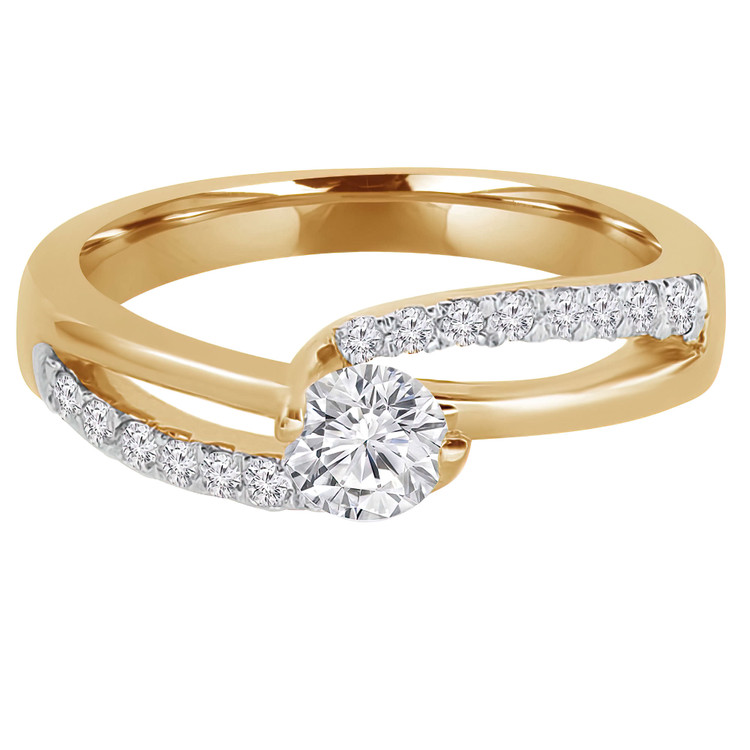 2/3 CTW Round Diamond Bypass Solitaire with Accents Engagement Ring in 14K Yellow Gold (MD220228)