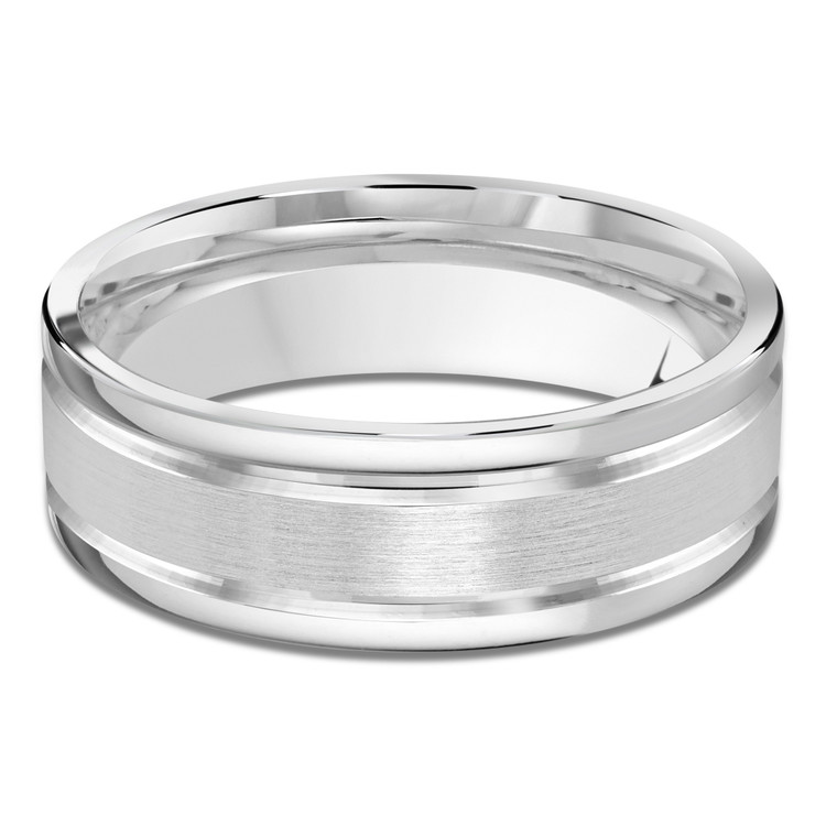 7 MM Satin Finish with High Polish Grooves and Edges Modern Mens Wedding Band in White Gold (MDVB0700)