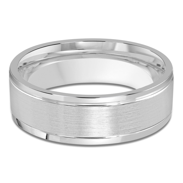 7 MM Satin Finish with High Polish Grooves and Edges Modern Mens Wedding Band in White Gold (MDVB0702)