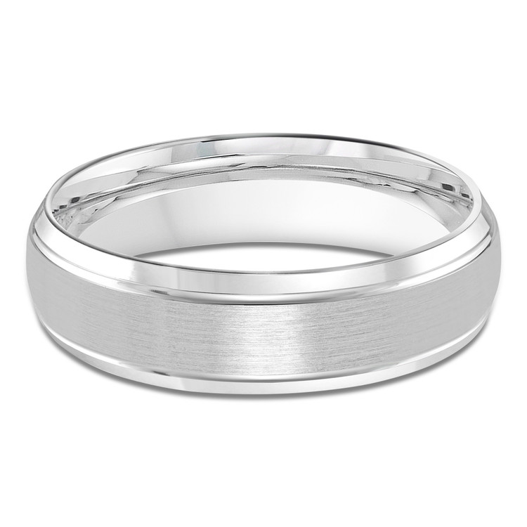 6 MM Satin Finish with High Polish Grooves Modern Mens Wedding Band in White Gold (MDVB0708)