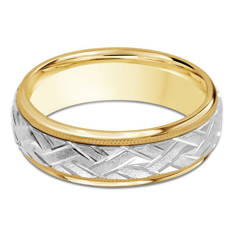 7 MM Modern Mens Wedding Band in Two-tone Yellow & White Gold (MDVB0717)