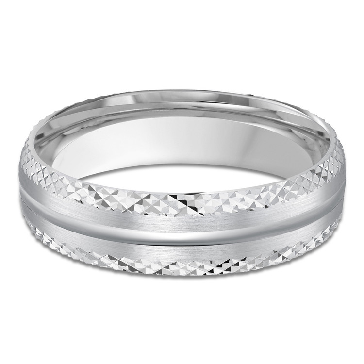 6 MM Satin Finish with High Polish Grooves and Edges Modern Mens Wedding Band in White Gold (MDVB0719)