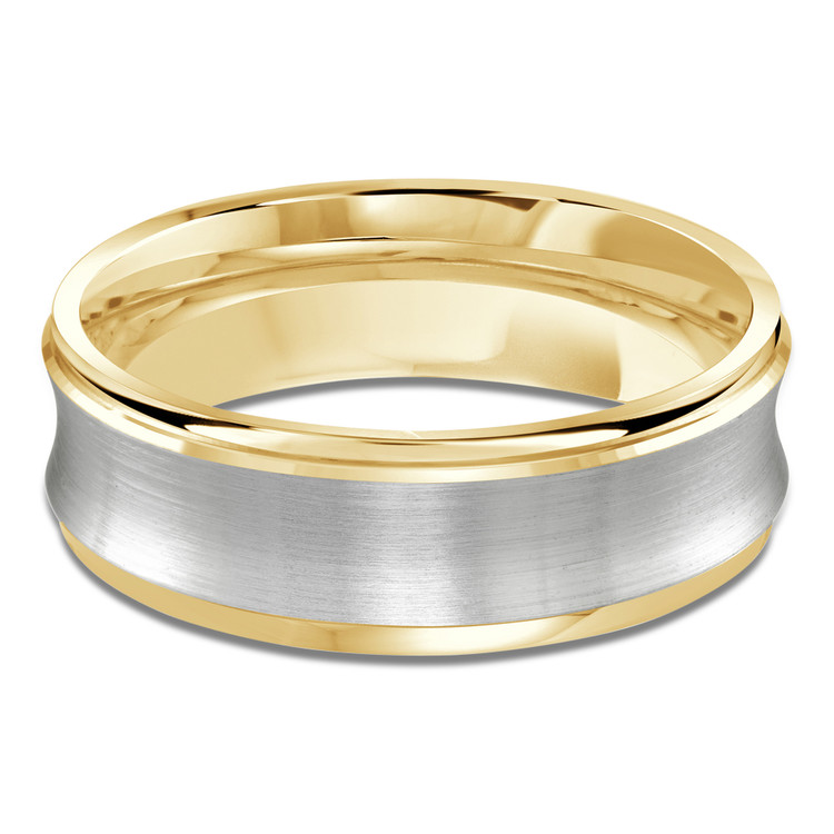 7 MM Satin Finish with High Polish Edges Modern Mens Wedding Band in Two-tone Yellow & White Gold (MDVB0726)