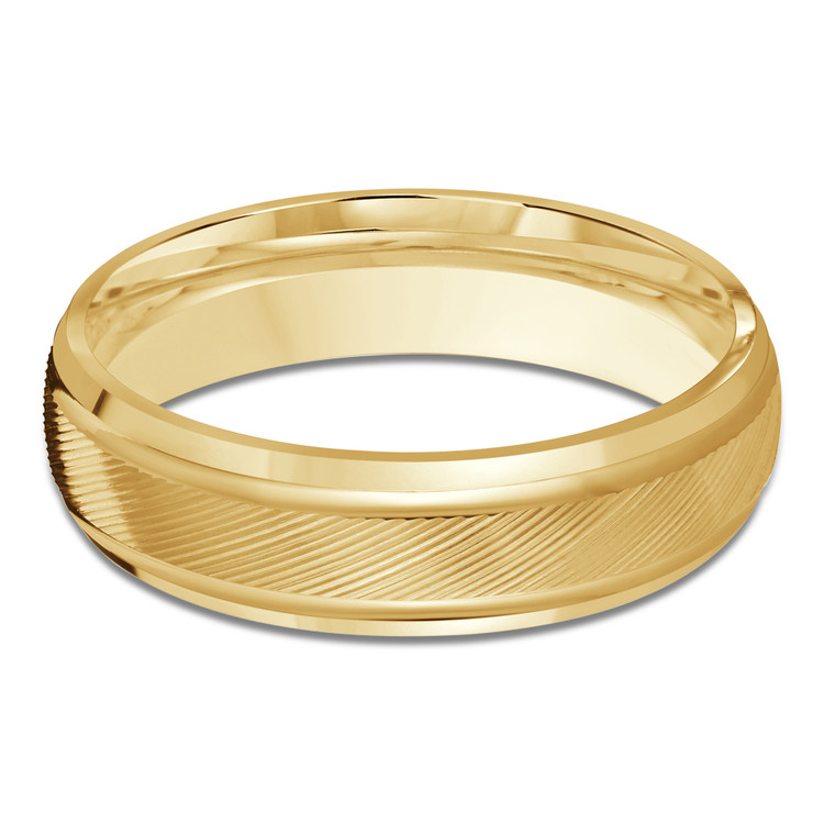 6 MM with High Polish Grooves Modern Mens Wedding Band in Yellow Gold (MDVB0729)