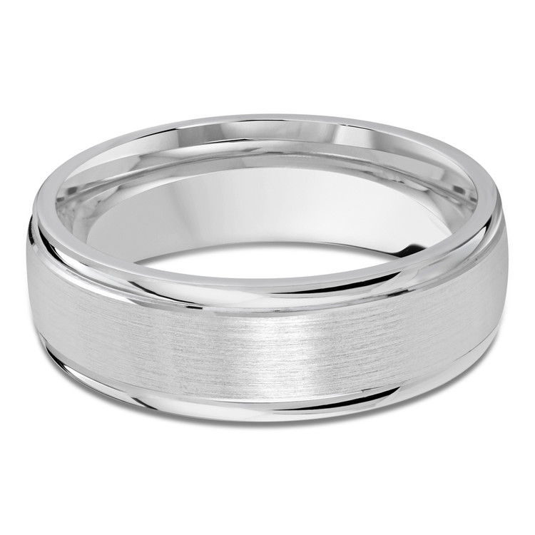7 MM Satin Finish with High Polish Grooves and Edges Modern Mens Wedding Band in White Gold (MDVB0731)