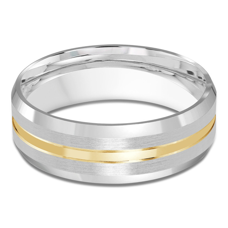 7 MM Satin Finish with High Polish Edges Modern Mens Wedding Band in Two-tone White & Yellow Gold (MDVB0732)