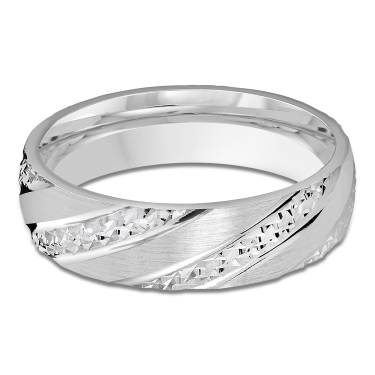 6 MM with High Polish Grooves Modern Mens Wedding Band in White Gold (MDVB0738)