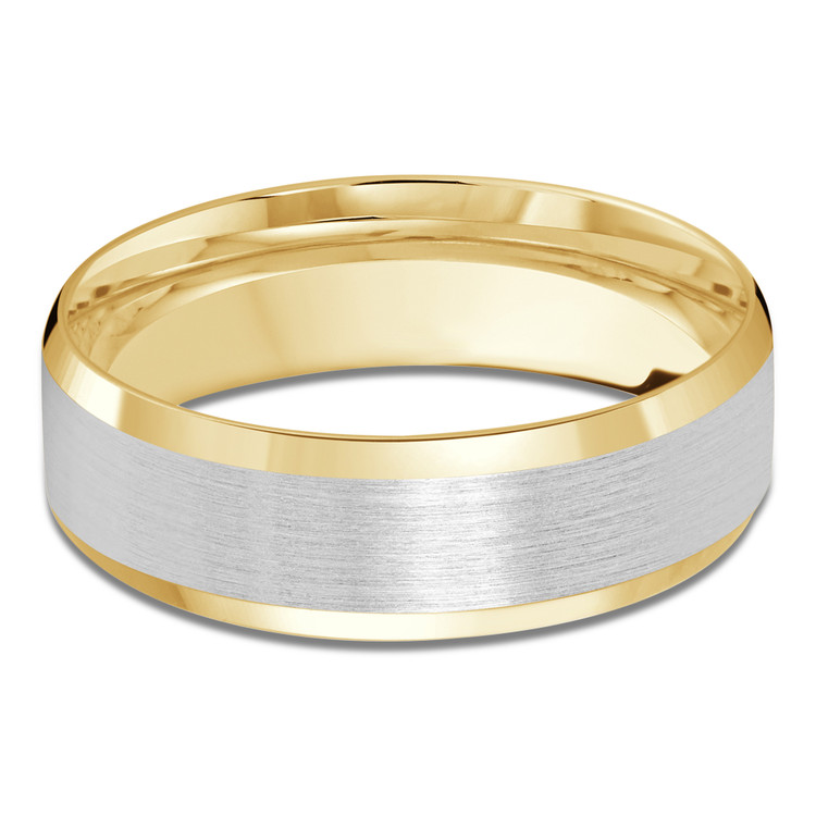 7 MM Satin Finish with High Polish Edges Modern Mens Wedding Band in Two-tone Yellow & White Gold (MDVB0742)