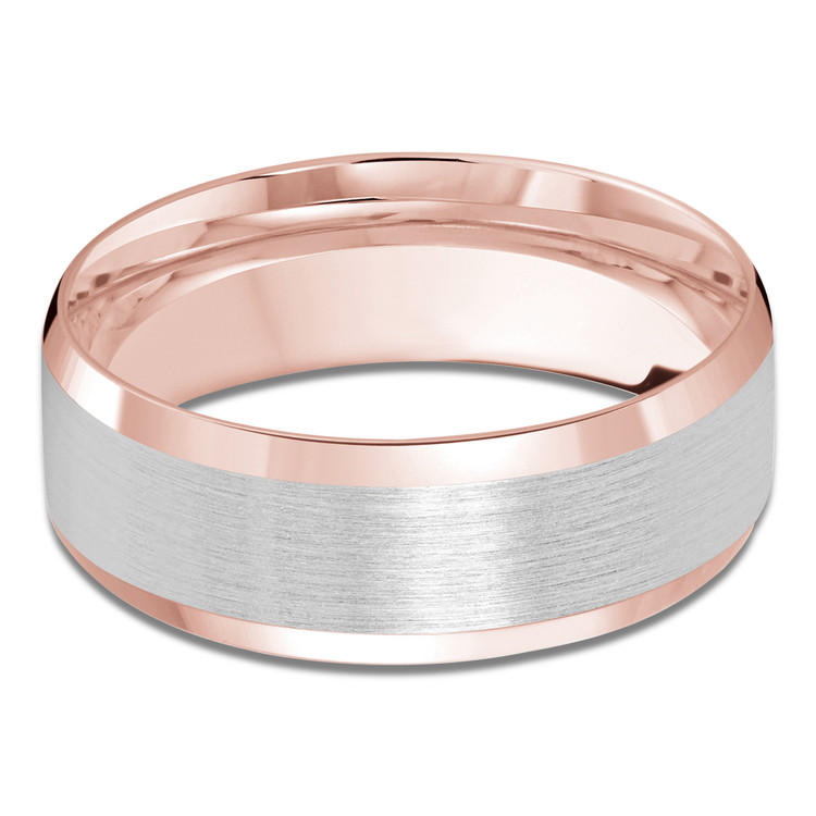 8 MM Satin Finish with High Polish Edges Modern Mens Wedding Band in Two-tone Rose&White Gold (MDVB0743)