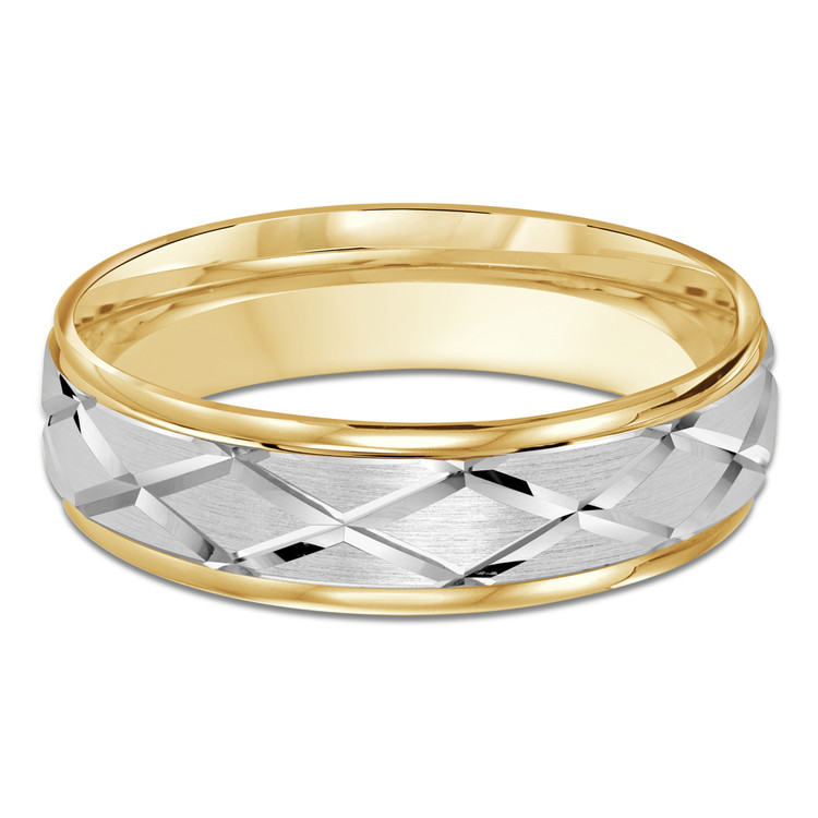 6 MM Satin Finish with High Polish Edges Modern Mens Wedding Band in Two-tone Yellow & White Gold (MDVB0746)
