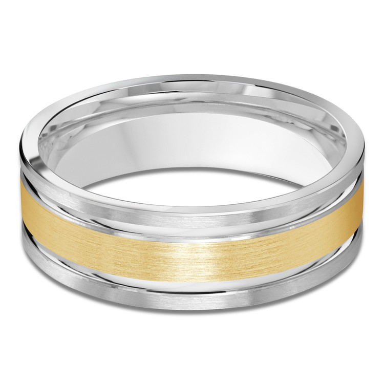 7 MM Satin Finish with High Polish Grooves and Edges Modern Mens Wedding Band in Two-tone White & Yellow Gold (MDVB0749)