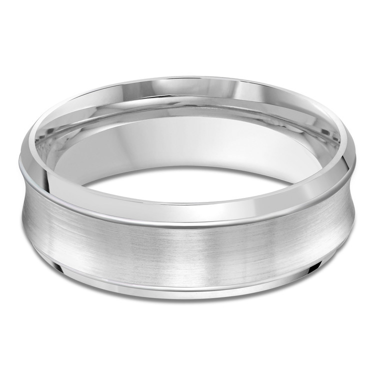 7 MM Satin Finish with High Polish Grooves and Edges Modern Mens Wedding Band in White Gold (MDVB0750)