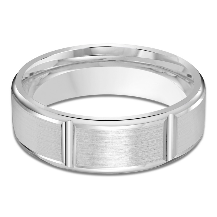 7 MM Satin Finish with High Polish Grooves Modern Mens Wedding Band in White Gold (MDVB0752)