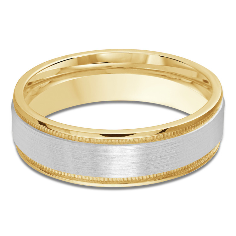 6 MM Milgrained Satin Finish with High Polish Edges Modern Mens Wedding Band in Two-tone Yellow & White Gold (MDVB0758)