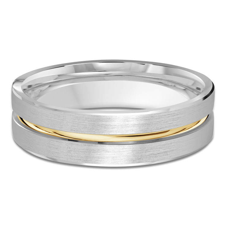 6 MM Satin Finish with High Polish Edges Modern Mens Wedding Band in Two-tone White & Yellow Gold (MDVB0759)