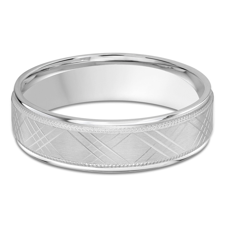 6 MM Satin Finish with High Polish Grooves and Edges Modern Mens Wedding Band in White Gold (MDVB0767)