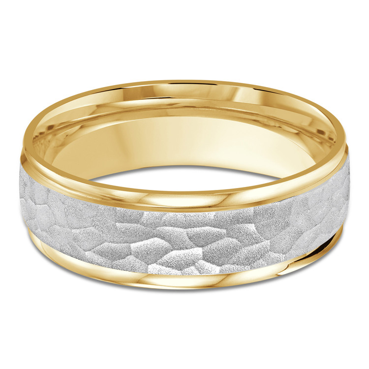 7 MM with High Polish Edges Modern Mens Wedding Band in Two-tone Yellow & White Gold (MDVB0774)