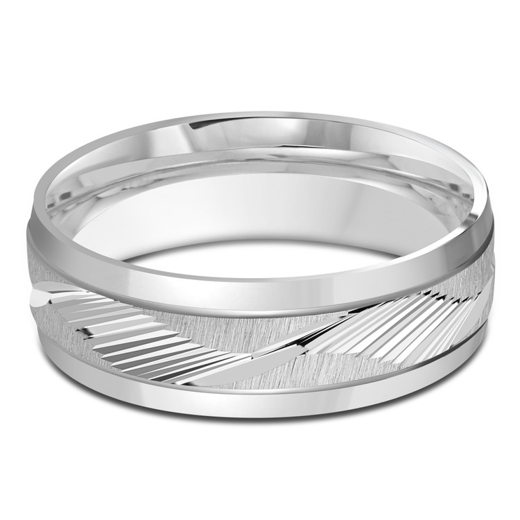 6 MM Satin Finish with High Polish Grooves and Edges Modern Mens Wedding Band in White Gold (MDVB0780)