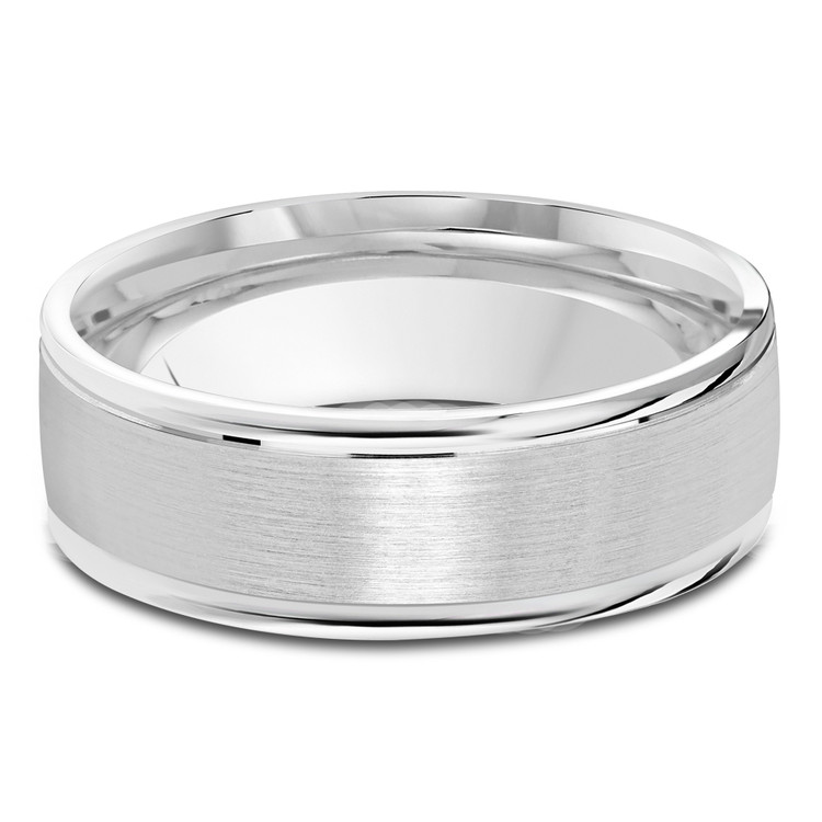 7 MM Satin Finish with High Polish Grooves and Edges Modern Mens Wedding Band in White Gold (MDVB0782)