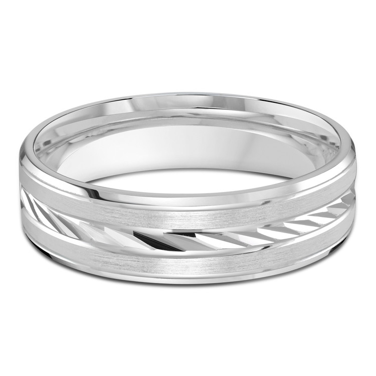 6 MM Satin Finish with High Polish Grooves and Edges Modern Mens Wedding Band in White Gold (MDVB0784)