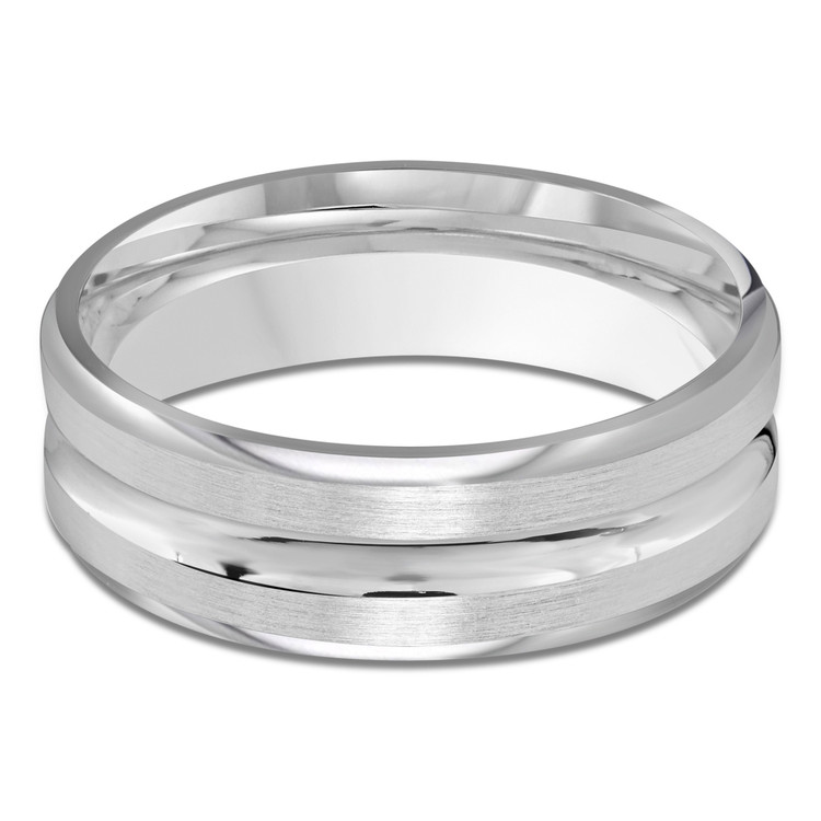 7 MM Satin Finish with High Polish Grooves and Edges Modern Mens Wedding Band in White Gold (MDVB0824)