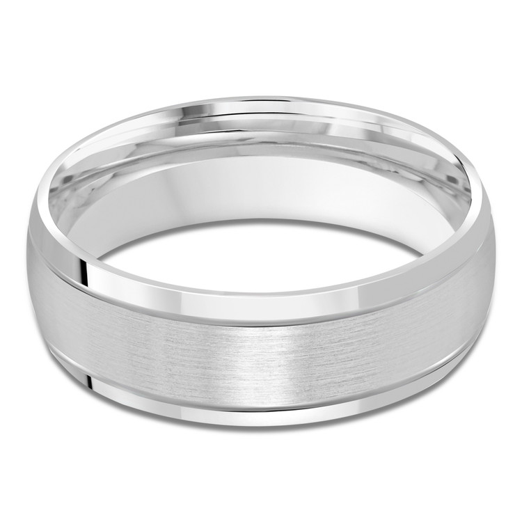 7 MM Satin Finish with High Polish Grooves and Edges Modern Mens Wedding Band in White Gold (MDVB0840)