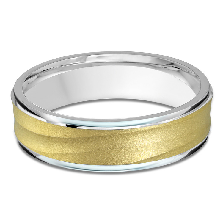 6 MM with High Polish Edges Modern Mens Wedding Band in Two-tone White & Yellow Gold (MDVB0841)