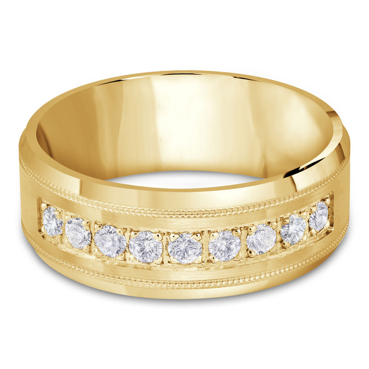 8 MM Diamond Mens Wedding Band in Yellow Gold (MDVB0879)