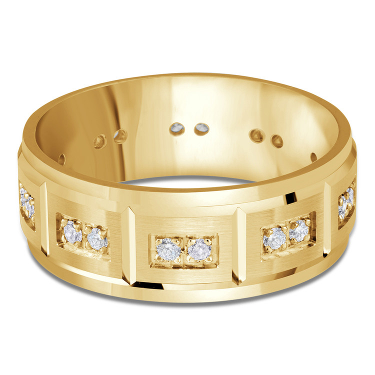 8 MM Diamond Mens Wedding Band in Yellow Gold (MDVB0899)