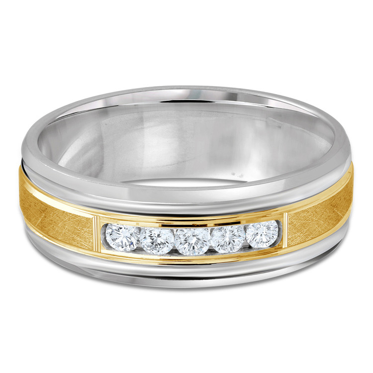 7 MM Diamond Mens Wedding Band in Two-tone White & Yellow Gold (MDVB0924)