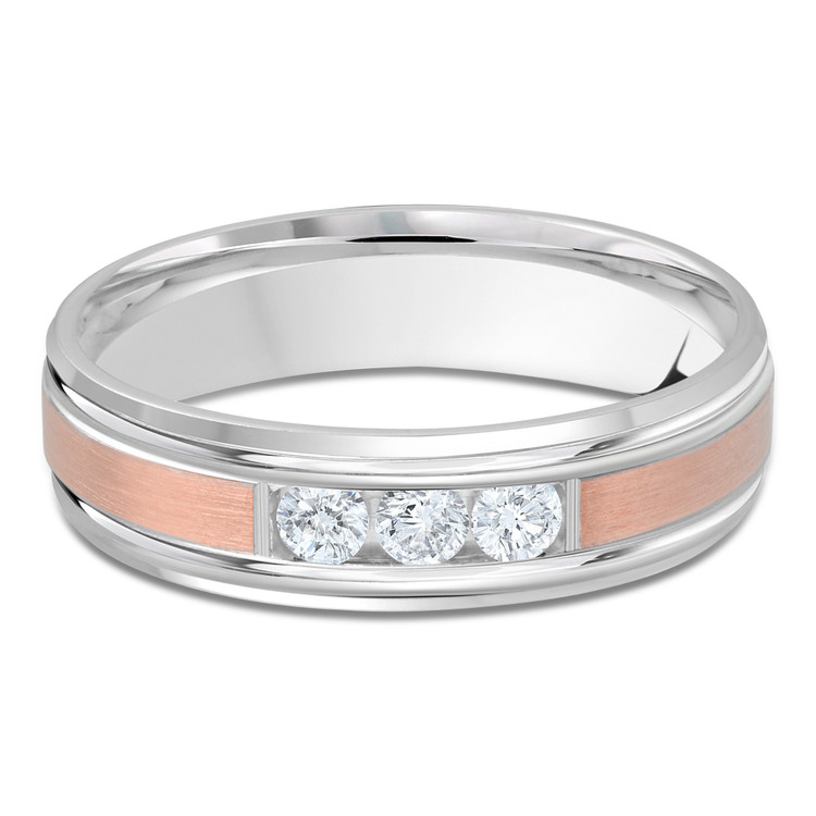 6 MM Diamond Mens Wedding Band in Two-tone White & Rose Gold (MDVB0942)