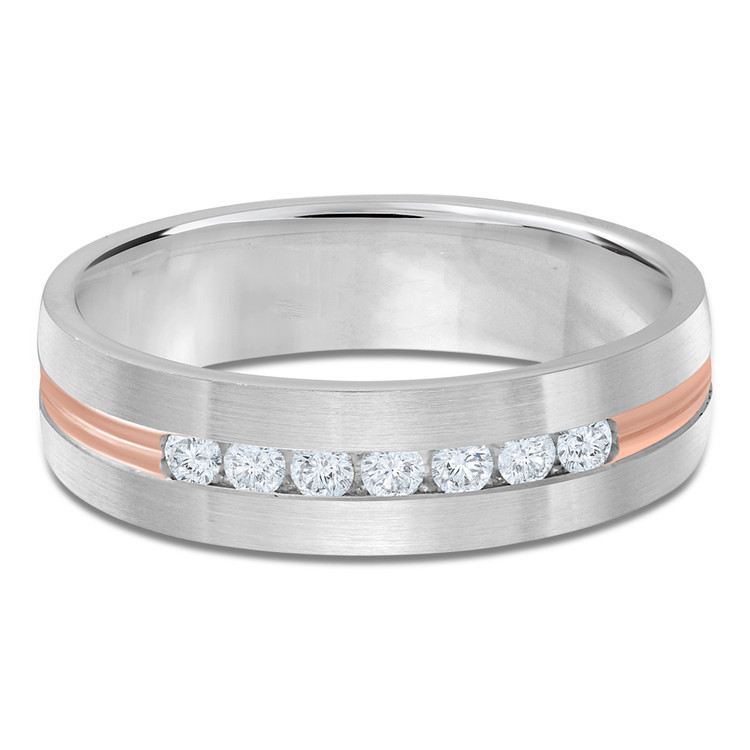 6 MM Diamond Mens Wedding Band in Two-tone White & Rose Gold (MDVB0949)