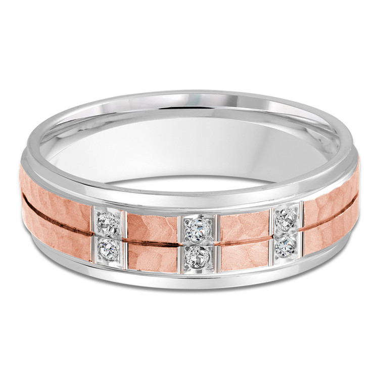 7 MM Diamond Mens Wedding Band in Two-tone White & Rose Gold (MDVB0992)