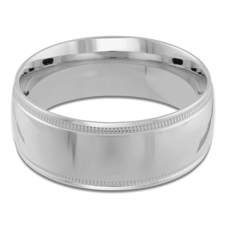 9 MM Milgrained Comfort Fit Classic Womens Wedding Band in White Gold (MDVBC0005-9MM-W)