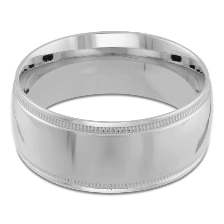 10 MM Milgrained Comfort Fit Classic Mens Wedding Band in White Gold (MDVBC0006-10MM-W)