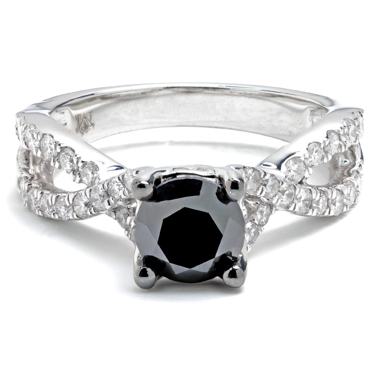 1 3/5 CTW Round Black Diamond Twisted Cocktail Engagement Ring in 14K White Gold (MDR170017)