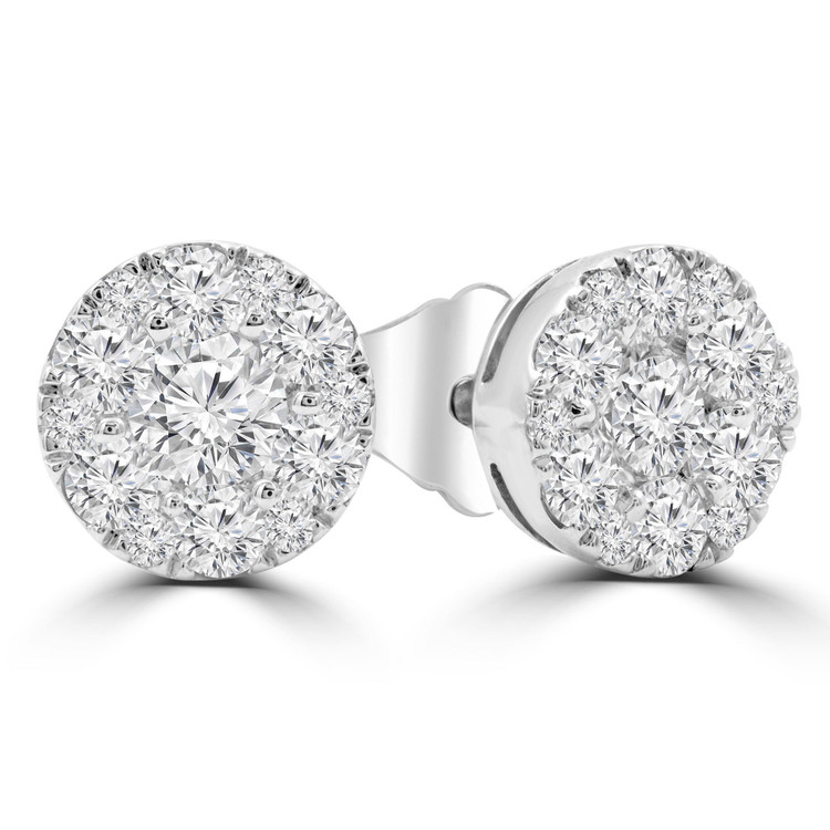 2/3 CTW Round Diamond Cluster Cushion Halo Stud Earrings in 14K White Gold (MDR210069)