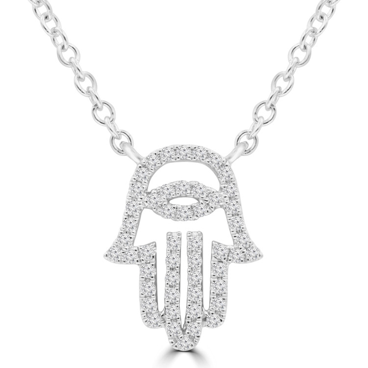 1/8 CTW Round Diamond Hamsa Necklace in 18K White Gold (MDR220011)