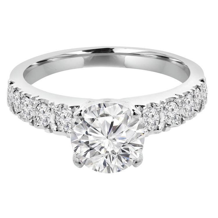 1 1/10 CTW Round Diamond Solitaire with Accents Engagement Ring in 14K White Gold (MD220241)