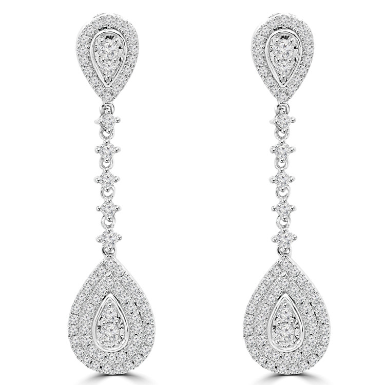1 1/20 CTW Round Diamond Double Pear Halo Drop/Dangle Earrings in 14K White Gold (MDR140114)