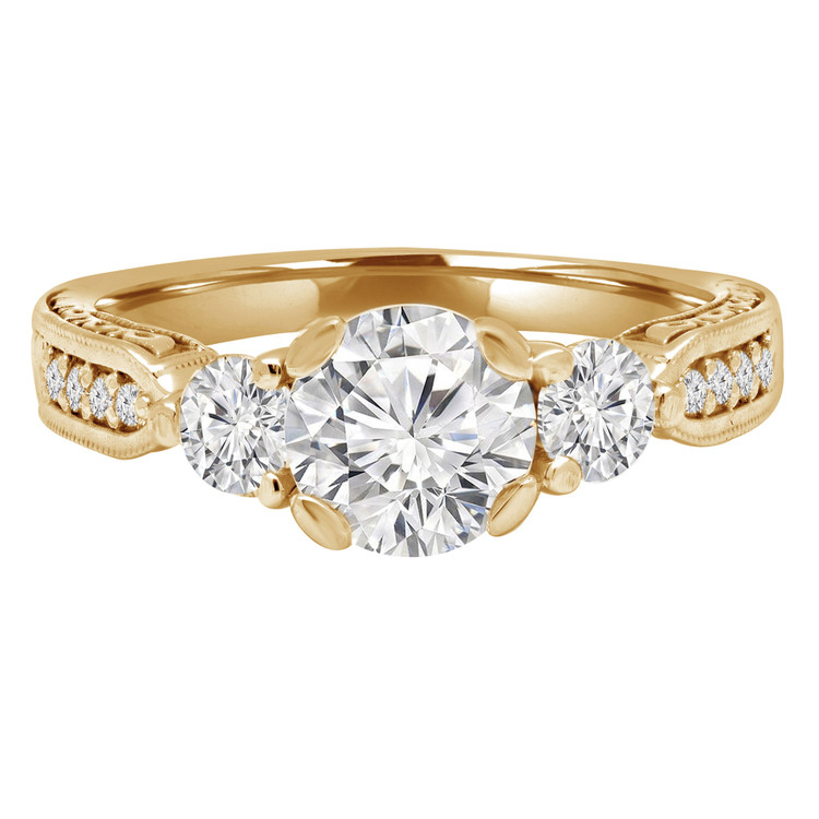 1 3/8 CTW Round Diamond Vintage Three-Stone Engagement Ring in 14K Yellow Gold (MD220284)