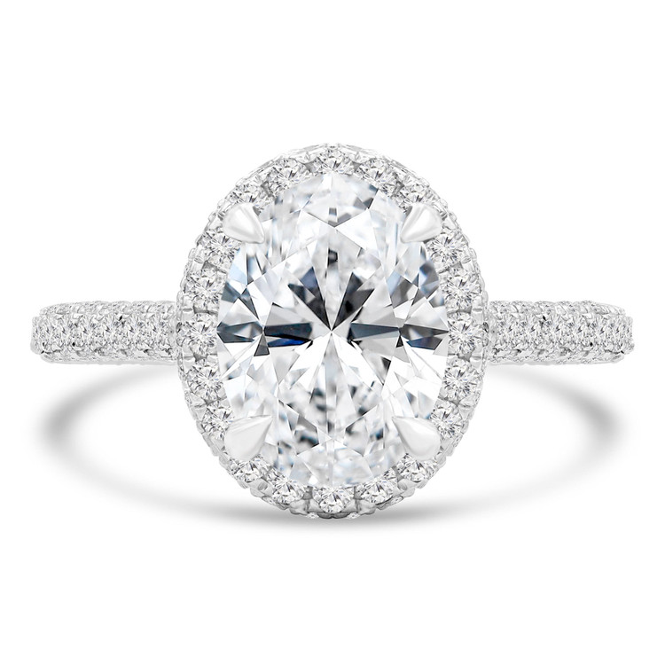 3 2/5 CTW Oval Diamond Vintage Cathedral Oval Halo Engagement Ring in 18K White Gold (MD220288)