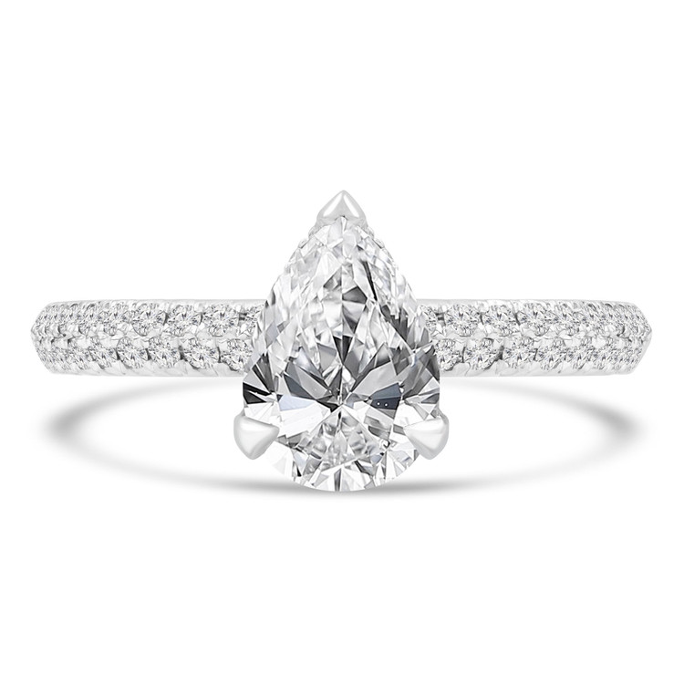 1 3/5 CTW Pear Diamond Knife-edge Hidden Halo  Solitaire with Accents Engagement Ring in 18K White Gold (MD220294)
